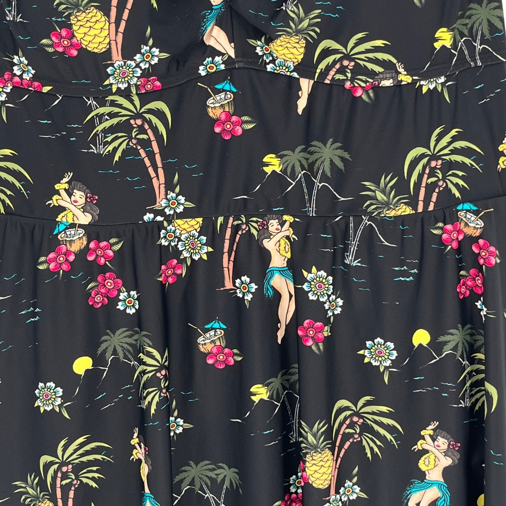Torrid 3X Hula Girl Swim Dress Black Tropical Skirted One Piece Retro - Picture 7 of 15